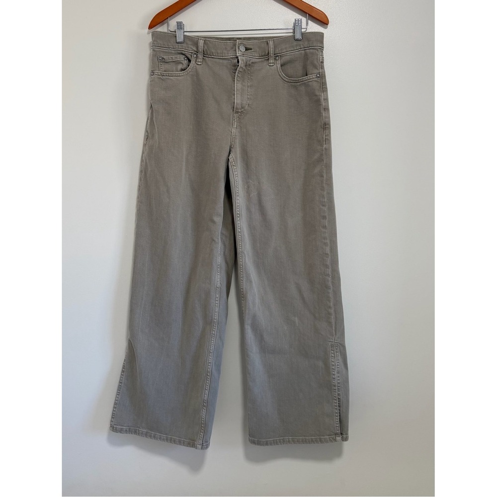 Banana Republic Wide Leg Jeans Taupe Gray Womens 31 Slit Hem Minimalist